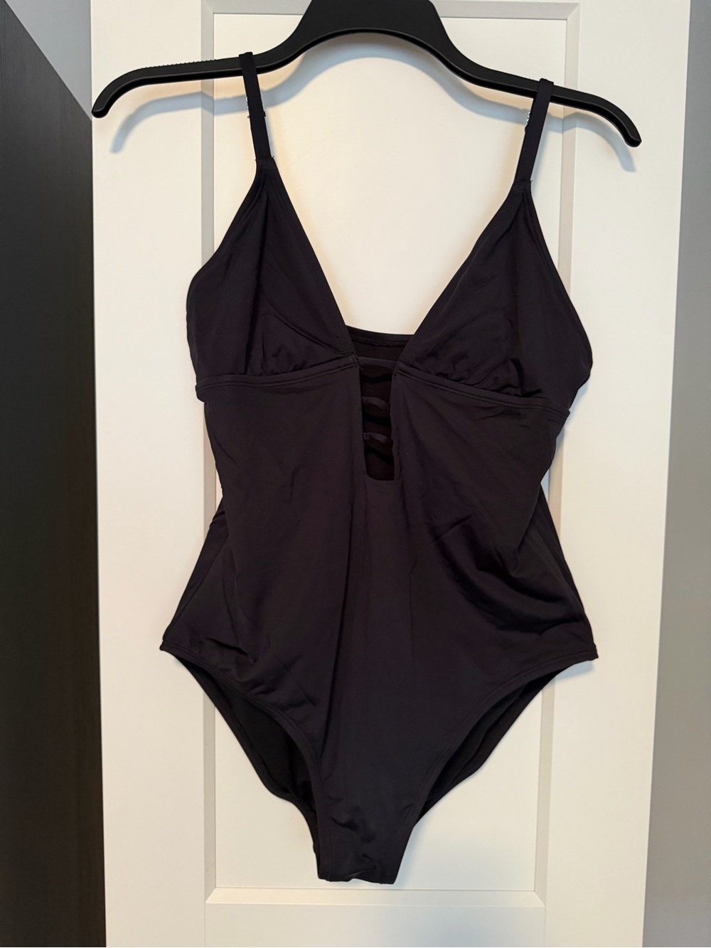 Sexy Black One-Piece Swimsuit with Strappy Front